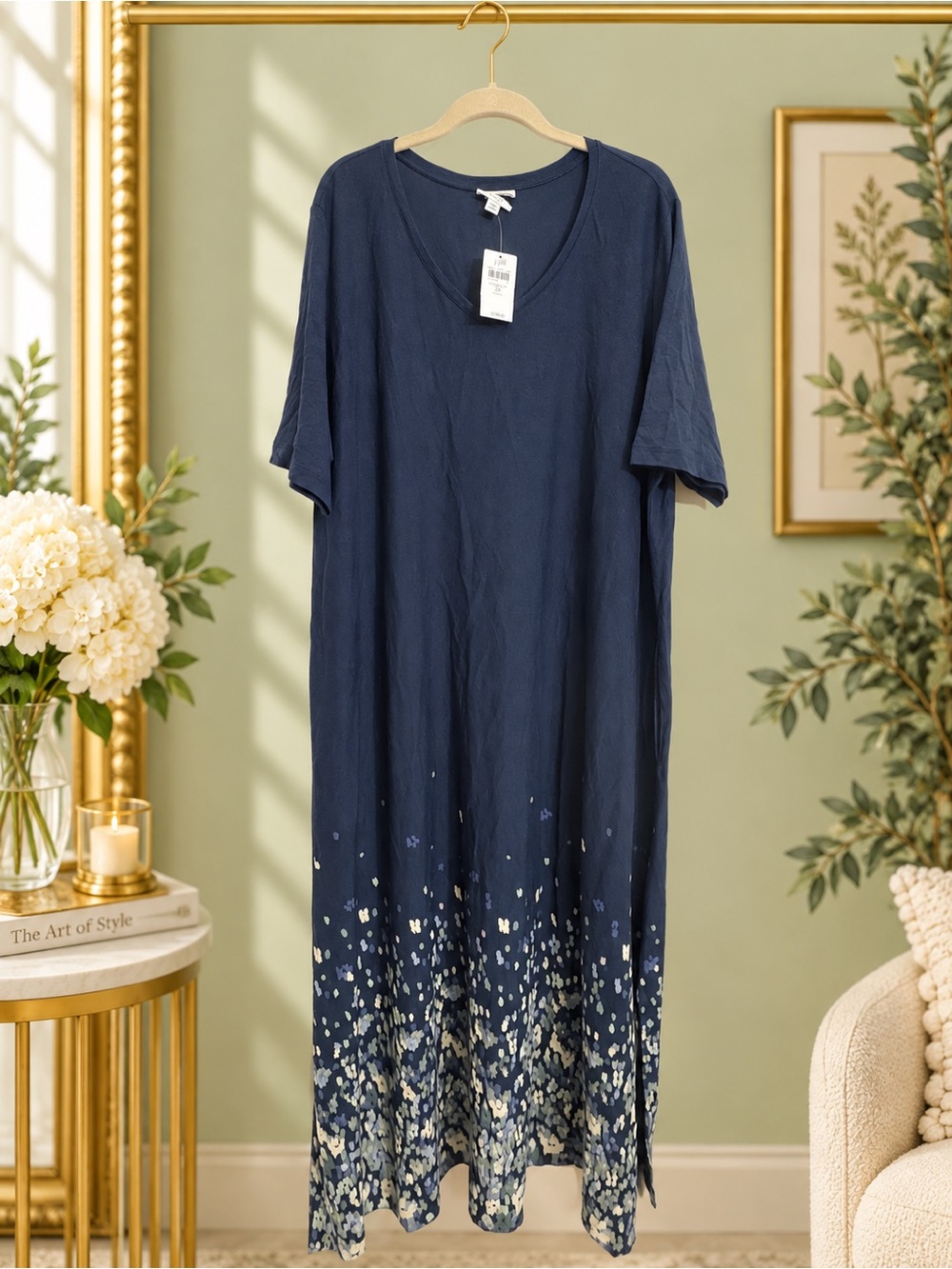 J.Jill Pure Jill Border Print Maxi Dress 3X Navy Floral NWT Pockets